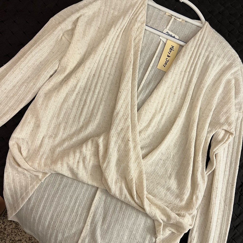 Cream Ribbed Wrap Sweater - Picture 4 of 7